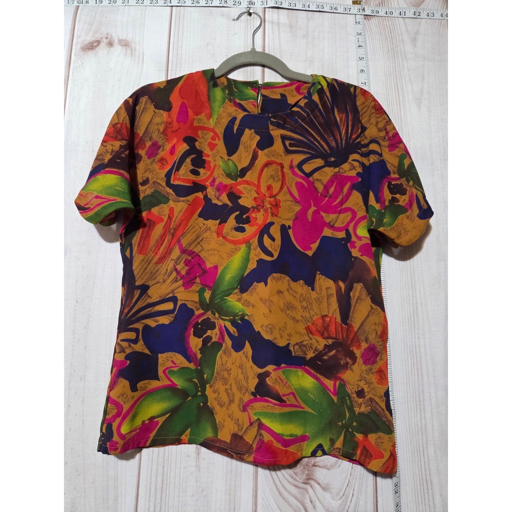 NICOLA Vintage Floral Print Short Sleeve Blouse Women's Size S